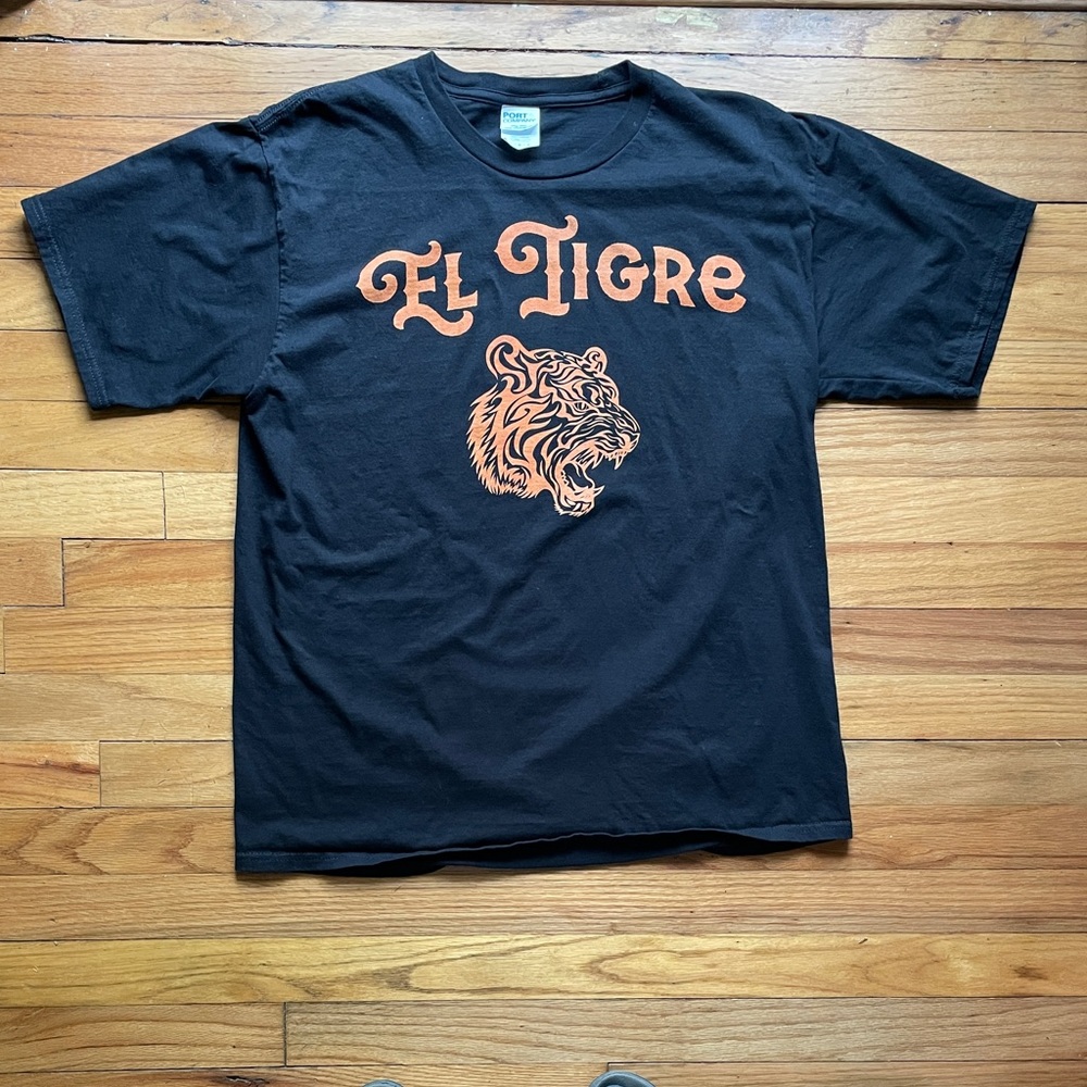 Vintage Y2K Black Orange El Tigre Tiger Graphic Spell Out T-shirt Short-sleeve L